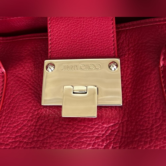 EUC w COA Auth Jimmy Choo Crossbody/Shoulder Bag Red Leather w/Gold Hardware - Picture 5 of 15